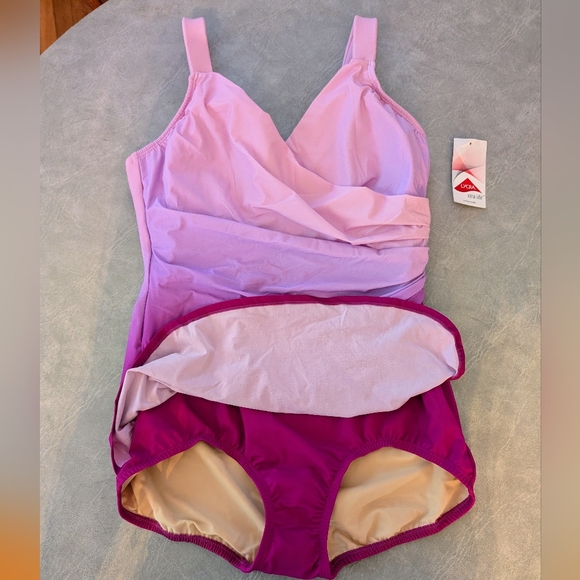 Lands End Women's SlenderSuit V-Neck Skirted One Piece NWT Size 14 D Ombre - Picture 4 of 15